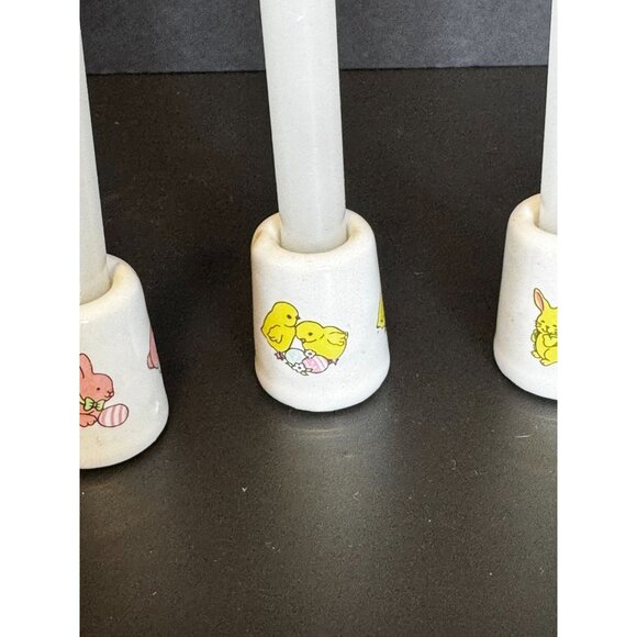Vintage Target Mini Easter Taper Candles W/ Ceramic Holders Featuring Bunnies & - Picture 6 of 13